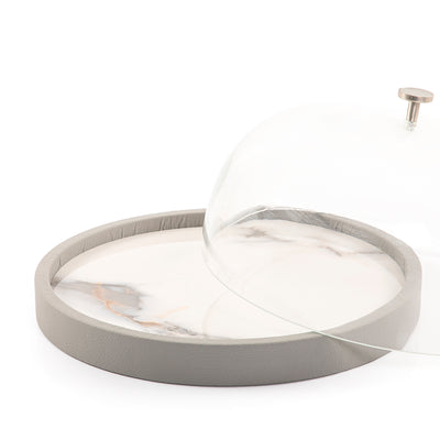 طبق جلد بغطاء زجاج
