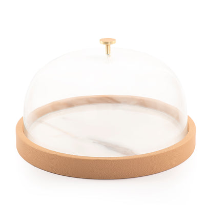 طبق جلد بغطاء زجاج
