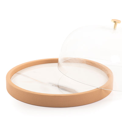 طبق جلد بغطاء زجاج
