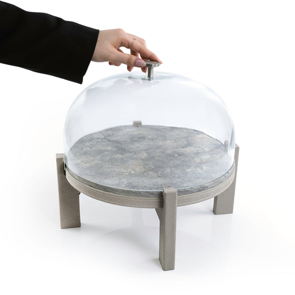 marble leather base stand with glass cover