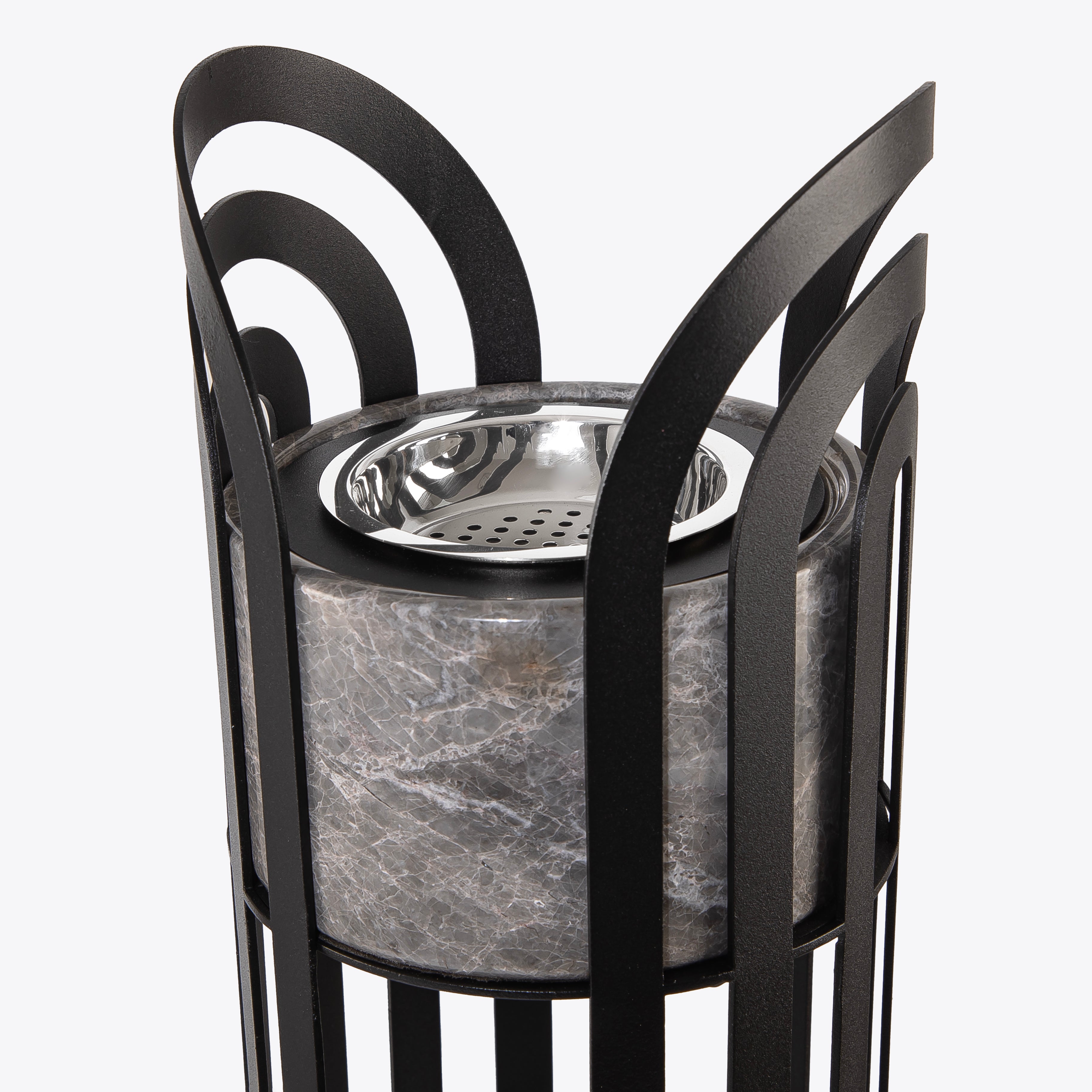 Black Metal Mabkhar with Grey Marble Base in Box
