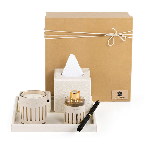 Set of diffuser with candle and tissue box