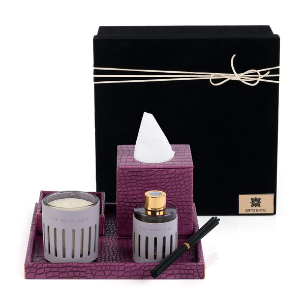 Set of diffuser with candle and tissue box