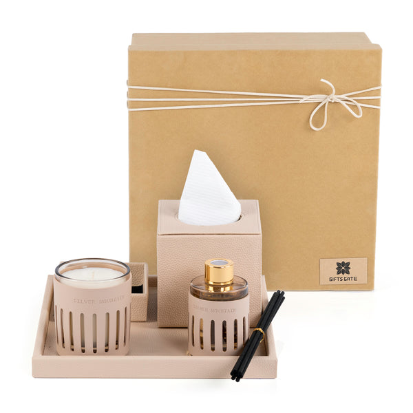 Set of diffuser with candle and tissue box