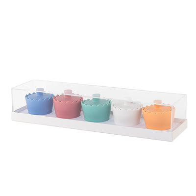 Set of 5 pcs colorful small pottery pot with tray