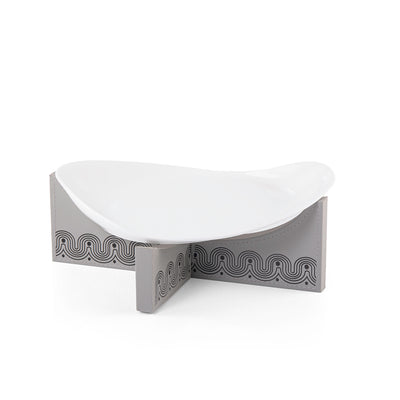 Dark Grey Leather Stand with Ceramic Plate - small