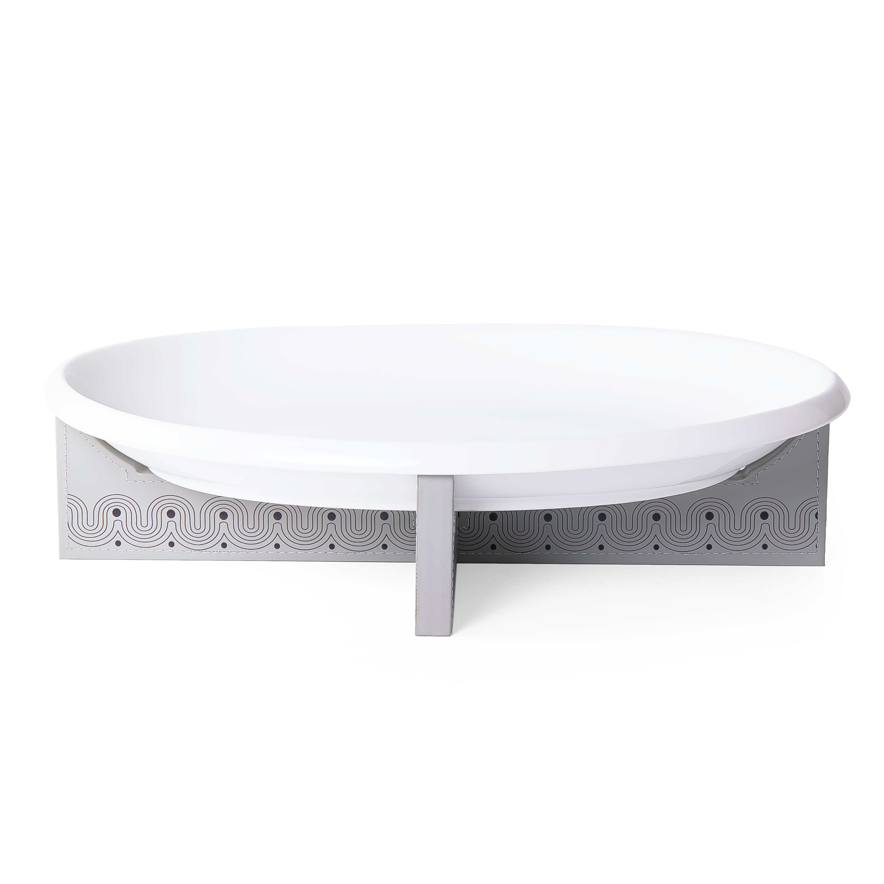 ستاند جلد رمادي داكن مع طبق سيراميك دائري - كبير