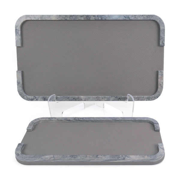 Set of 2 leather trays with marble handle