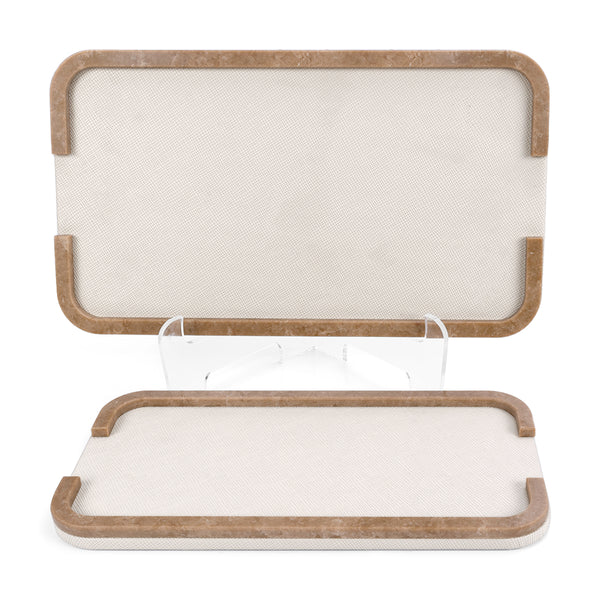 Set of 2 leather trays with marble handle