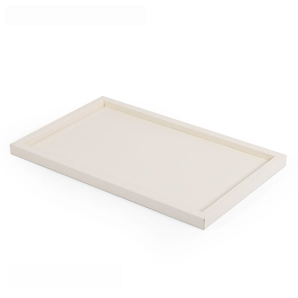 Rectangular wooden Serving Tray Wrapped in Light Beige Lichi Pattern Leather – Large