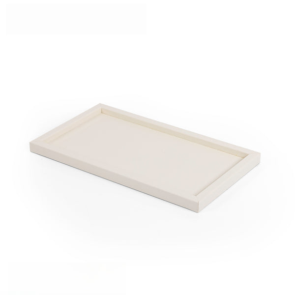 Rectangular wooden Serving Tray Wrapped in Light Beige Lichi Pattern Leather – Medium