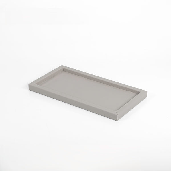 Rectangular wooden Serving Tray Wrapped in Light Grey Lichi Pattern Leather – Small