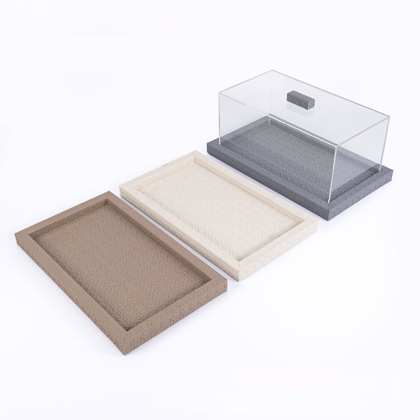 Rectangular wooden Serving Tray Wrapped in mix colour leather and covered by acrylic – Large