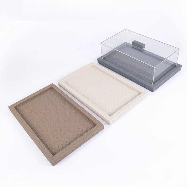 Rectangular wooden Serving Tray Wrapped in mix colour leather and covered by acrylic – Large