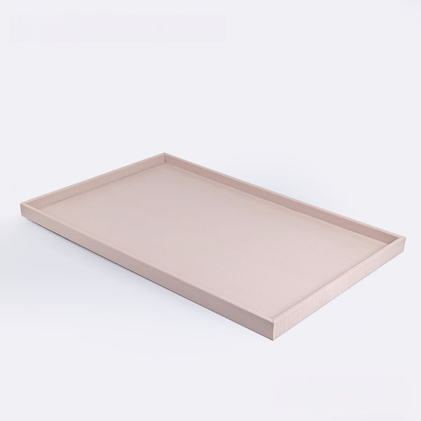 Wooden Serving Tray Wrapped in Baby Pink Crocodile Leather – Large