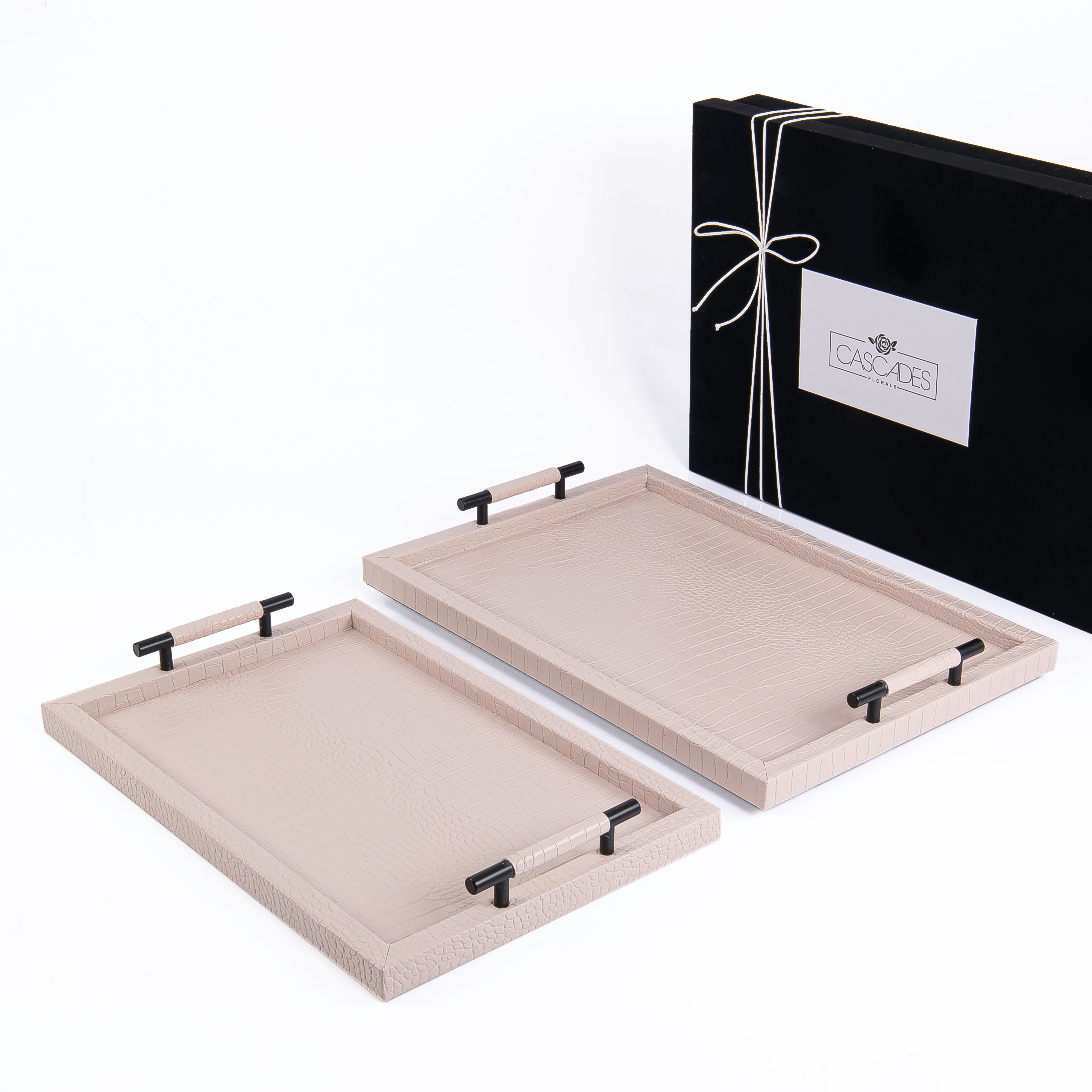 Set of 2 leather tray with gift box