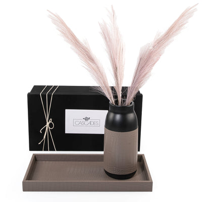 طقم مكون من فازة سيراميك و صينية جلد مع بوكس هدايا 