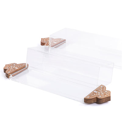 Set of 2 acrylic trays with wooden handle and gift box