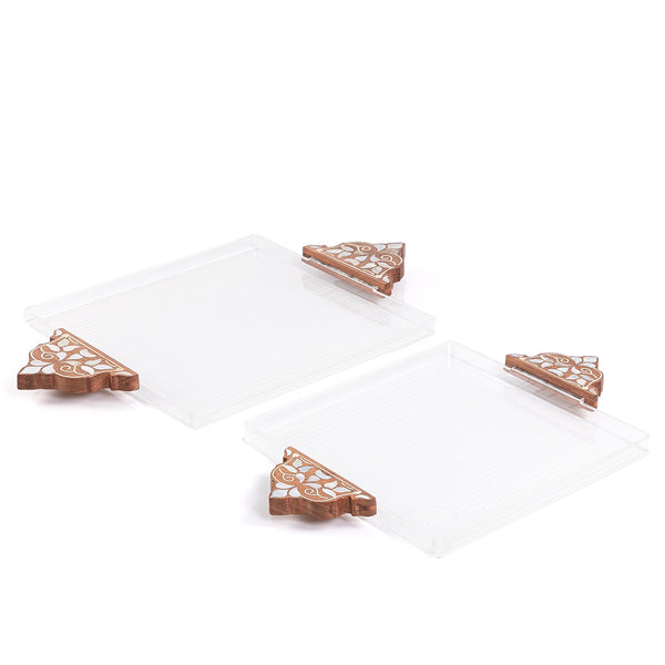 Set of 2 acrylic tray with wooden handle