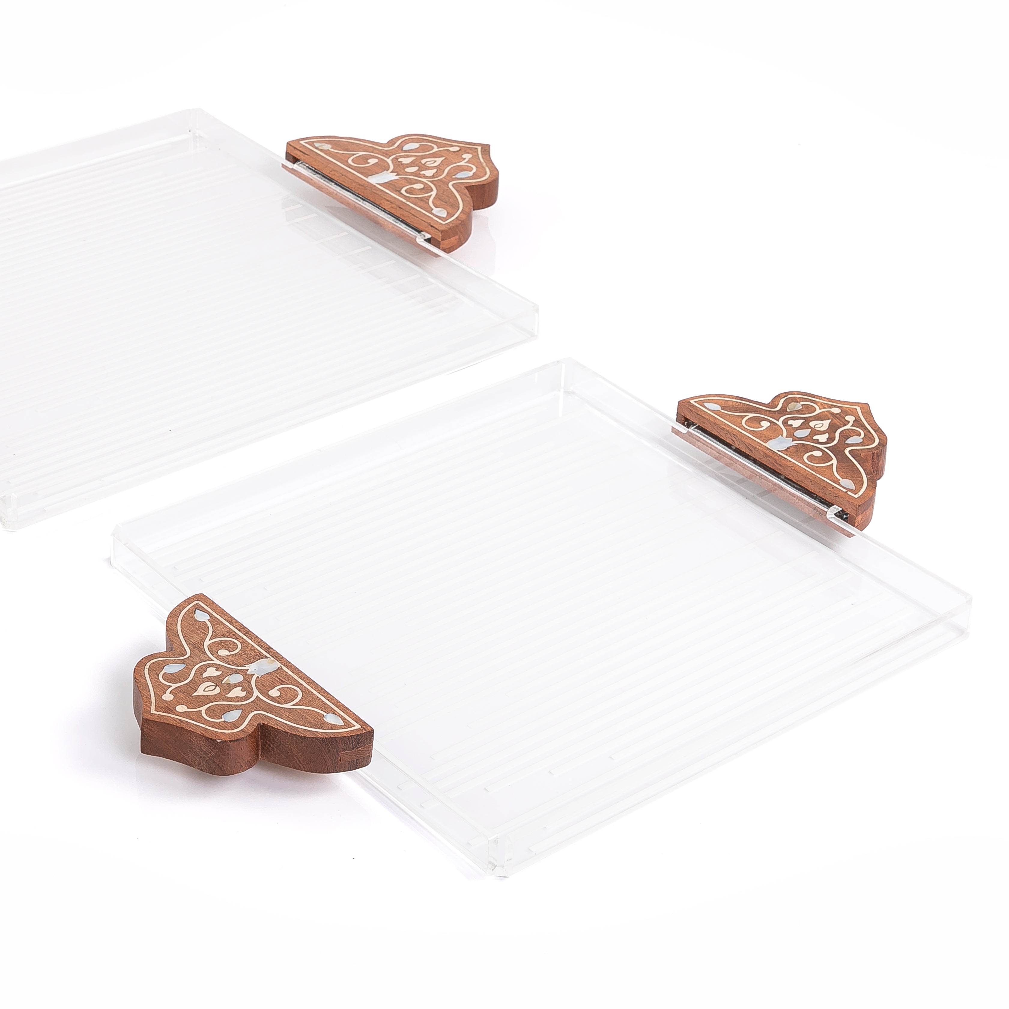 Set of 2 acrylic tray with wooden handle