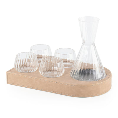 Set of leather Tray With Jug & 4 Glasses