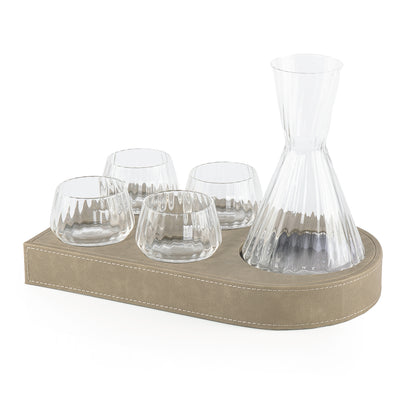 Set of leather Tray With Jug & 4 Glasses