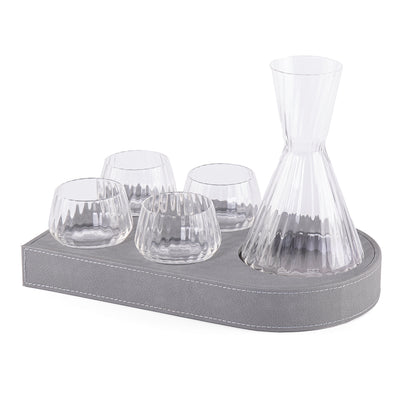 Set of leather Tray With Jug & 4 Glasses
