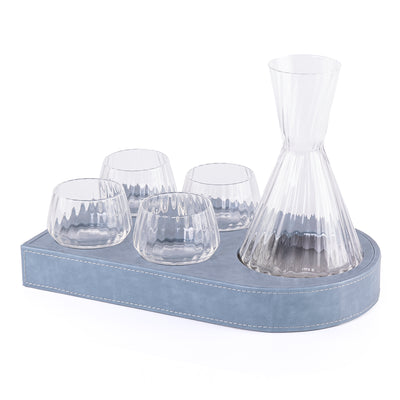 Set of leather Tray With Jug & 4 Glasses