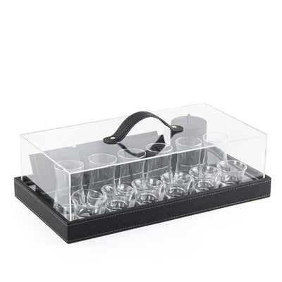 Set of cubs with leather tray & acrylic box