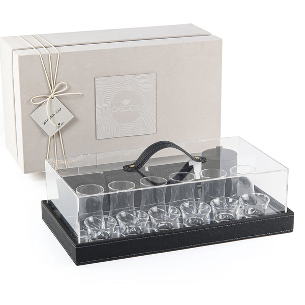 Set of cubs with leather tray & acrylic box