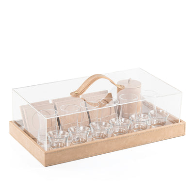 Set of cubs with leather tray & acrylic box