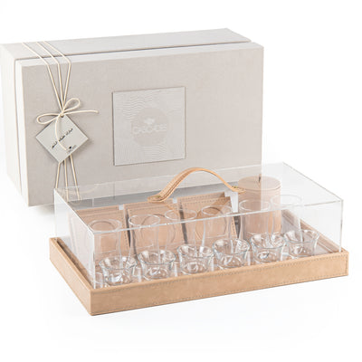 Set of cubs with leather tray & acrylic box