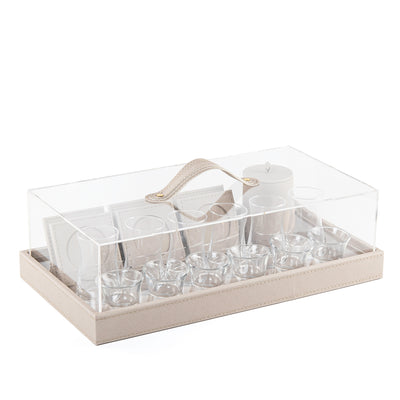 Set of cubs with leather tray & acrylic box