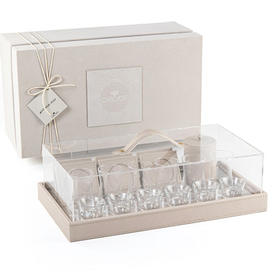 Set of cubs with leather tray & acrylic box