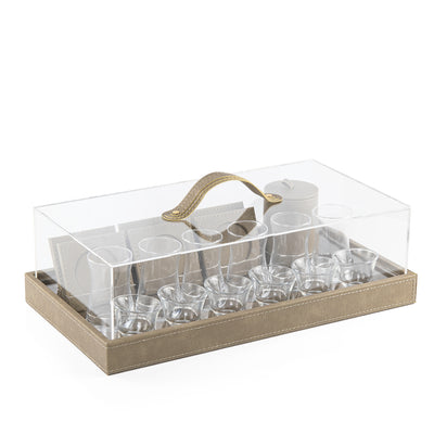 Set of cubs with leather tray & acrylic box