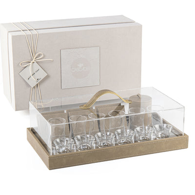 Set of cubs with leather tray & acrylic box