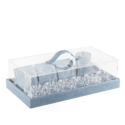 Set of cubs with leather tray & acrylic box