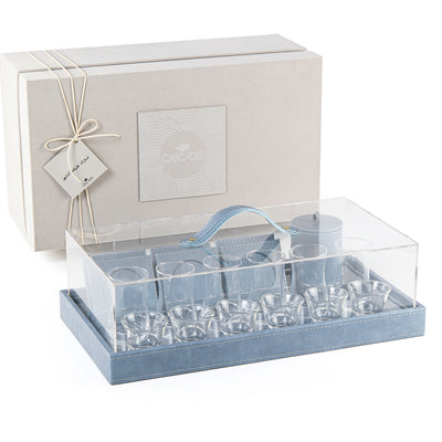 Set of cubs with leather tray & acrylic box