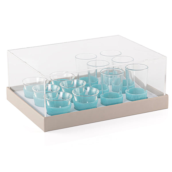 Set of 12 pcs tea stikana and arabic coffee cups - blue