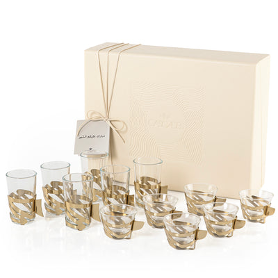 طقم فناجين الشاي والقهوة 12 قطعة مع بوكس هدايا - ذهبي