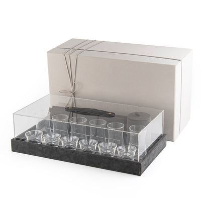 Set of 6 Cups and Coasters with Leather & Acrylic with Gift Box - Black