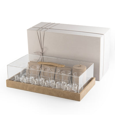 Set of 6 Cups and Coasters with Leather & Acrylic with Gift Box - Dark green