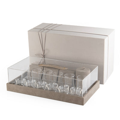 Set of 6 Cups and Coasters with Leather & Acrylic with Gift Box - Ice grey