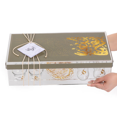 طقم أكواب زجاجية أكريليك مع قاعدة أكواب - بني