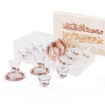 طقم أكواب زجاجية أكريليك مع قاعدة أكواب - بني