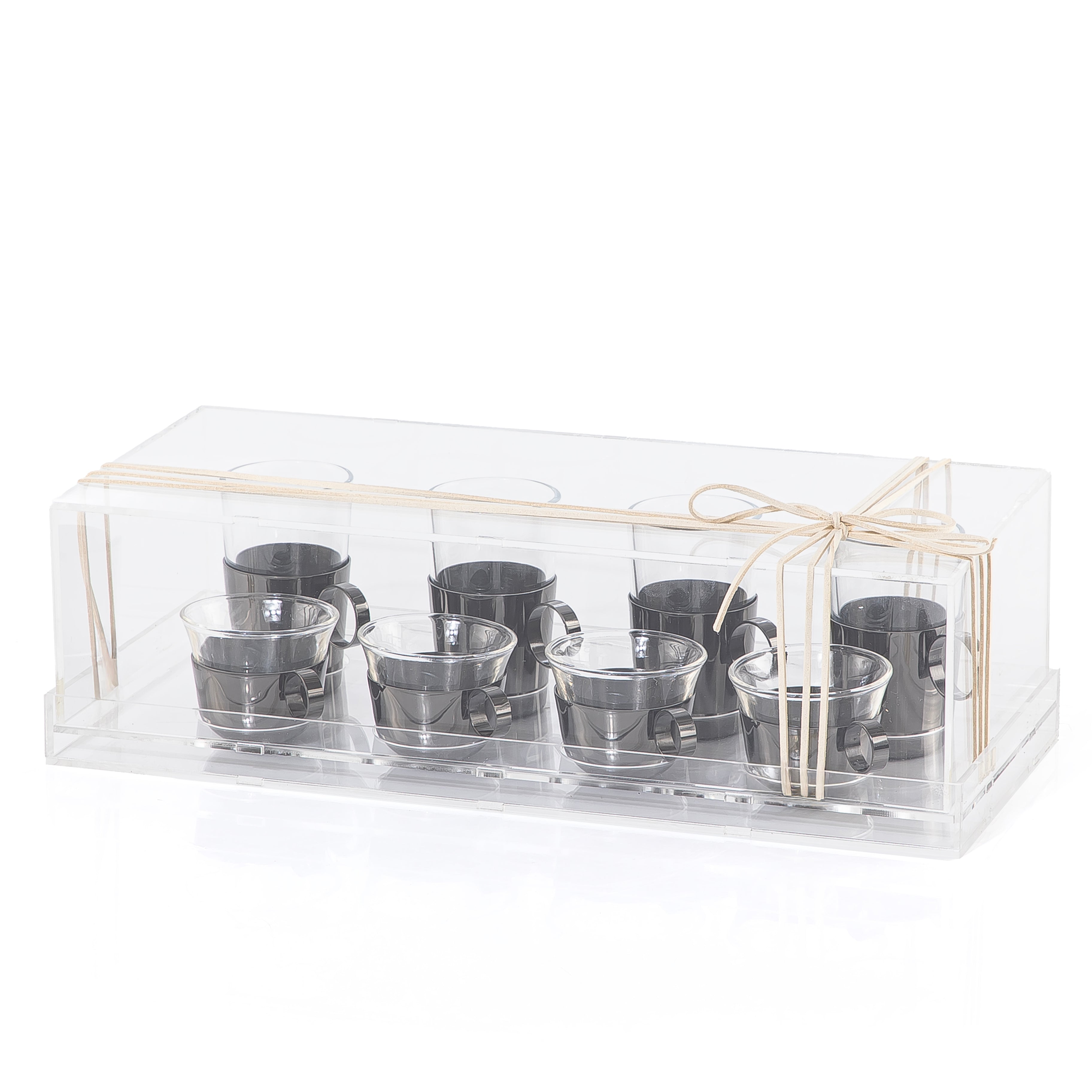 Set of 4 pcs tea stikana and 4 Arabic coffee cups - black