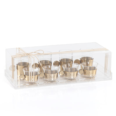 طقم مكون من 4 قطع من ستيكانا الشاي و4 فناجين قهوة عربية بمقابض أنيقة - ذهبي