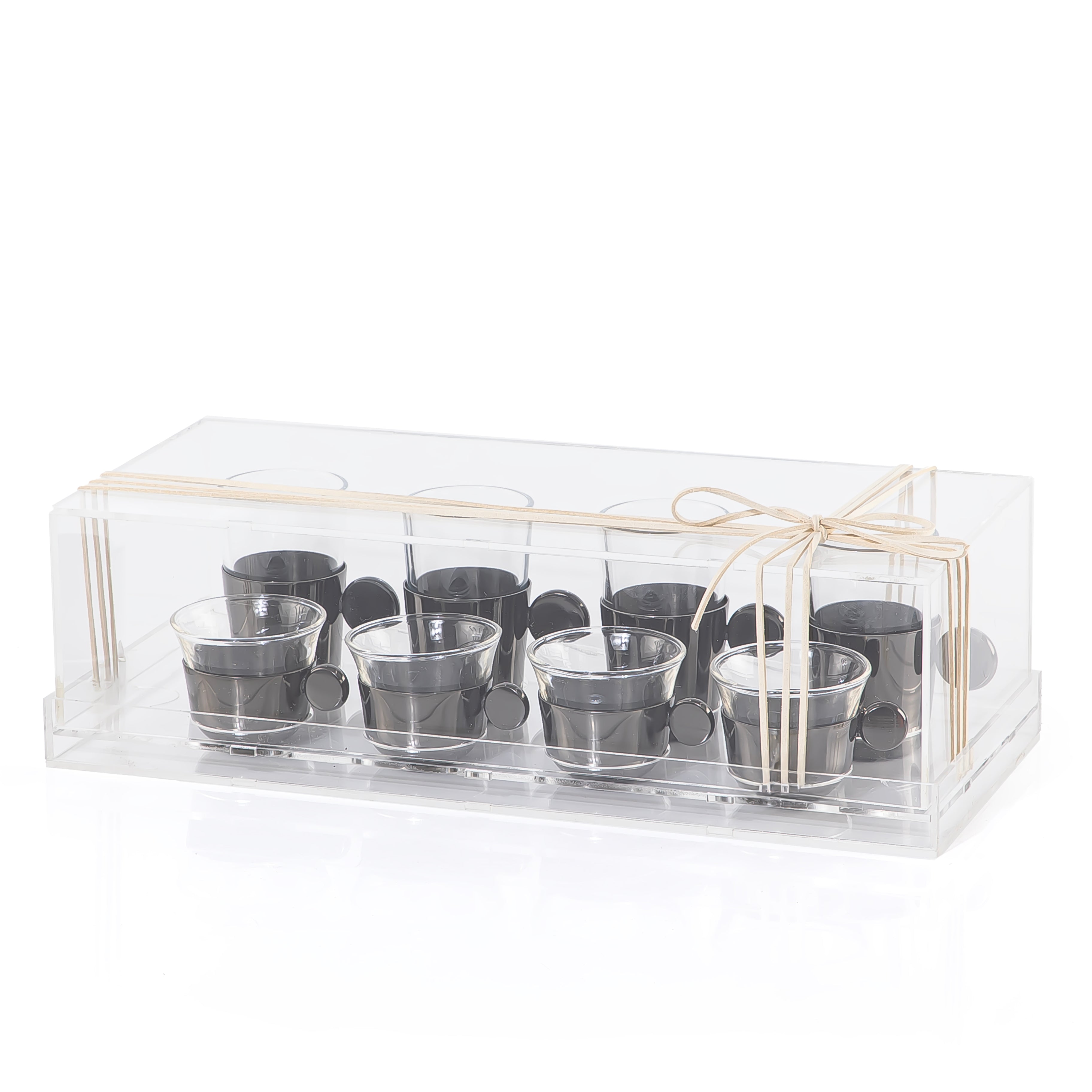 Set of 4 pcs tea stikana and 4 Arabic coffee cups with vantage handle  - black