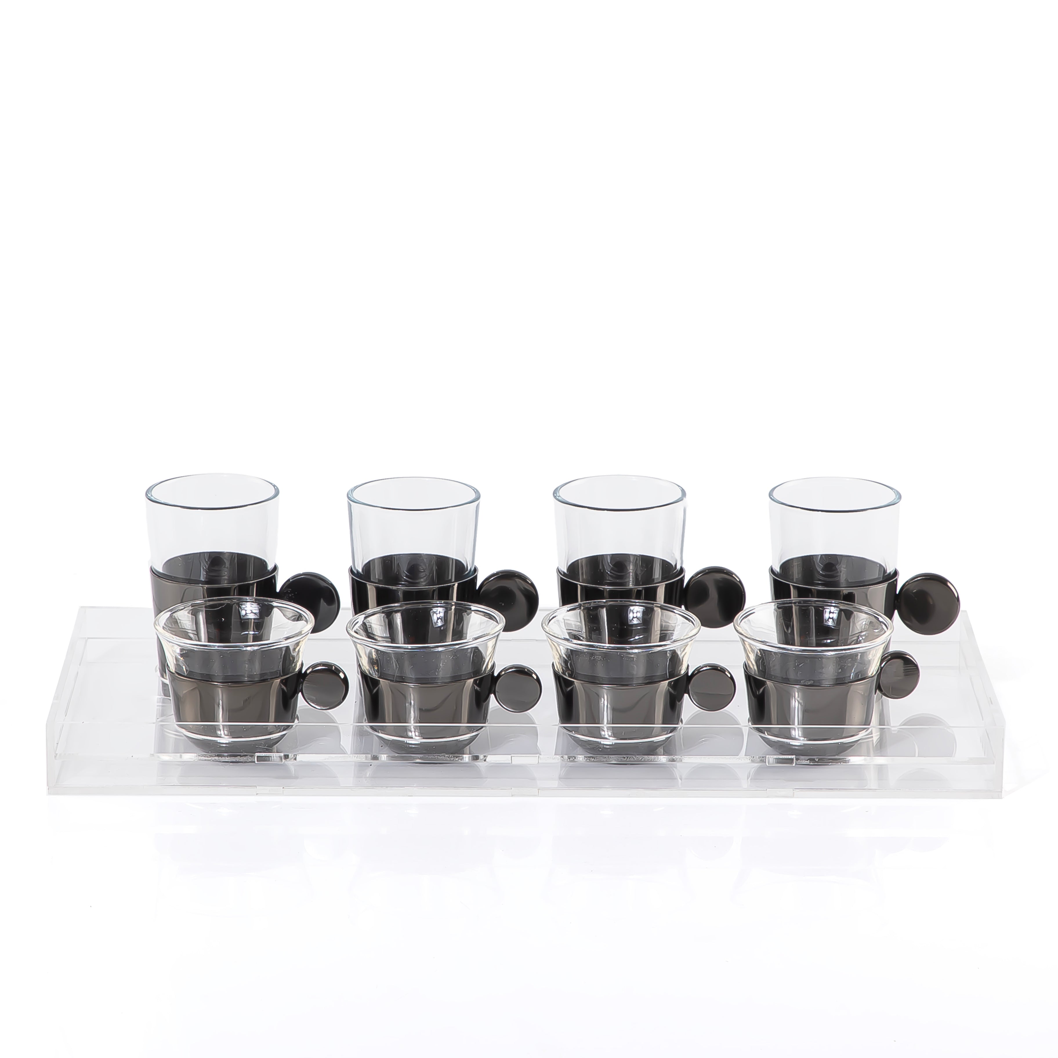 Set of 4 pcs tea stikana and 4 Arabic coffee cups with vantage handle  - black