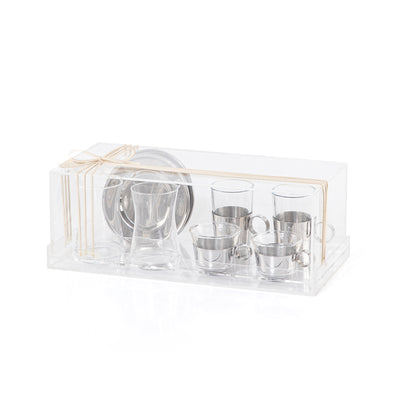 Set of 6 pcs of cups with 2 plates  - silver